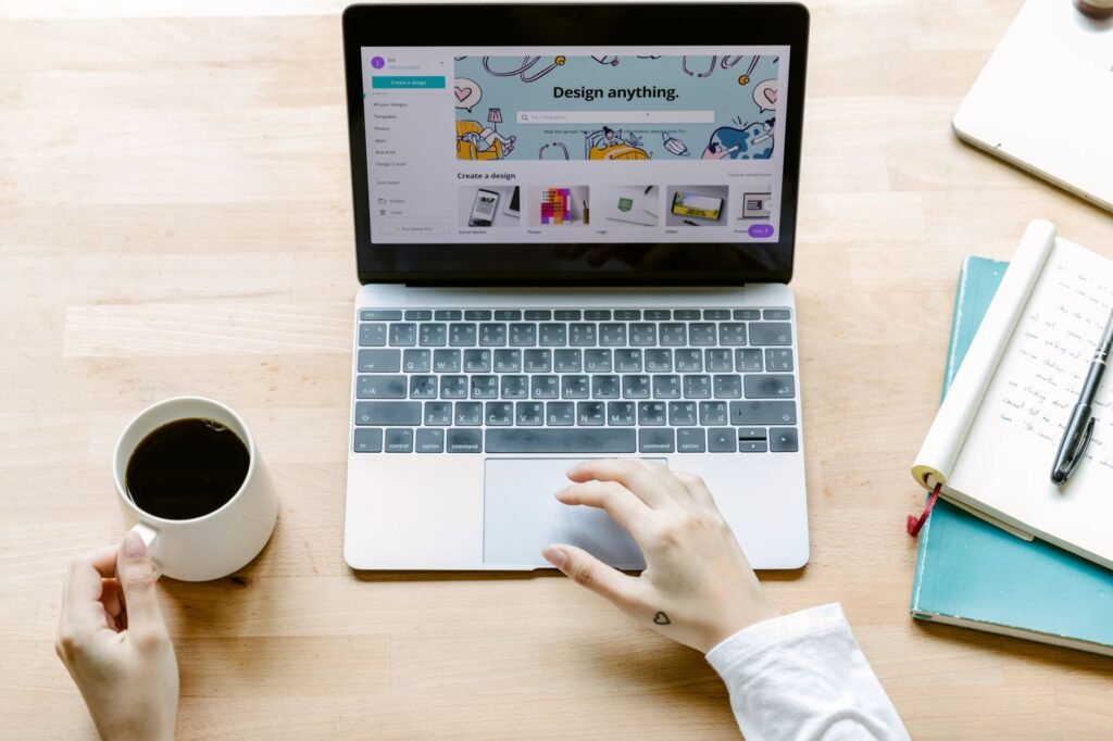 A beginner working online at a laptop