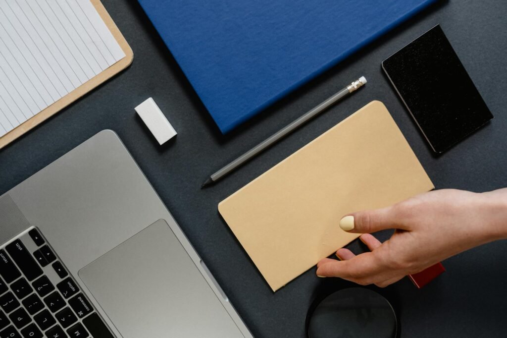 Blogging tools on a workspace desk